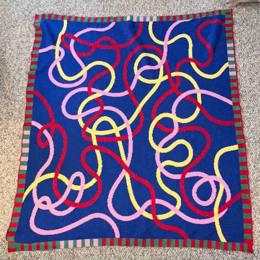 ZOE SCHLACTER Throw Blanket Knot Abstract Loop Cotton Blend Colorful Art